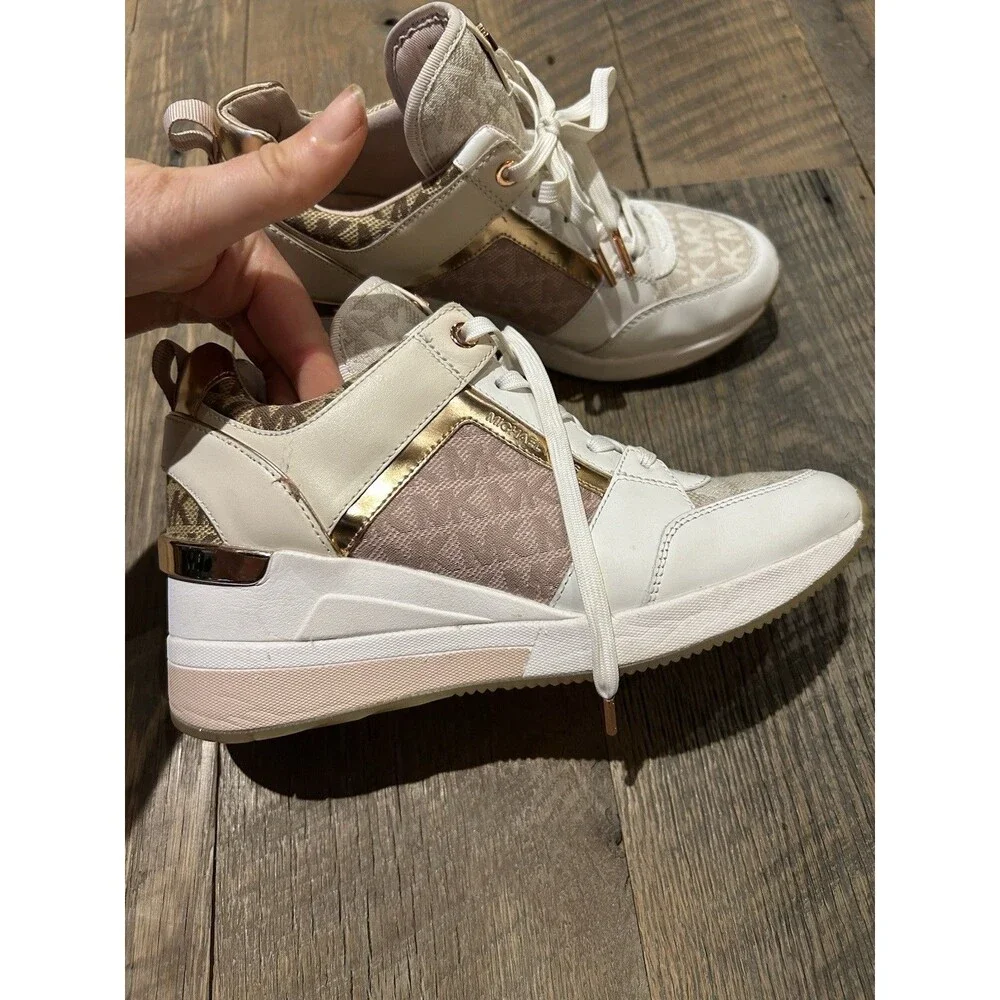 Michael Kors Georgie Trainer Sneakers Women’s Size 7 Leather and Rose Gold Retro